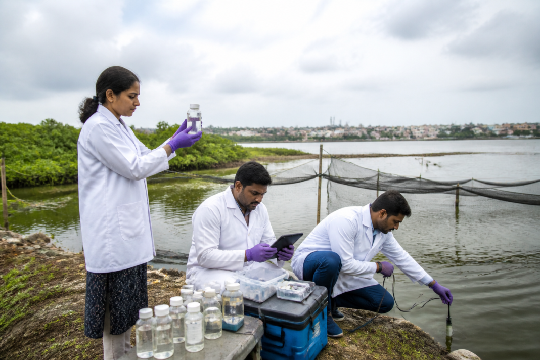 Aquaculture chemicals database researchers examining coastal water and fish-farm risk data