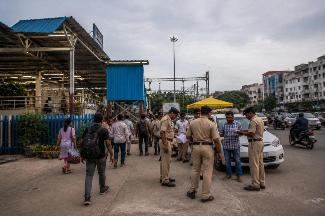 Police presence near Hafeezpet railway station after the assault case involving a home guard.