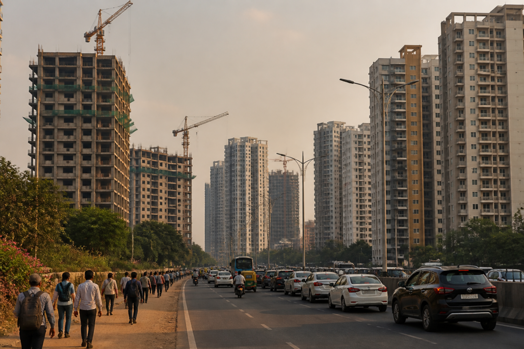 Bengaluru housing market with high-rise residential towers and urban construction activity