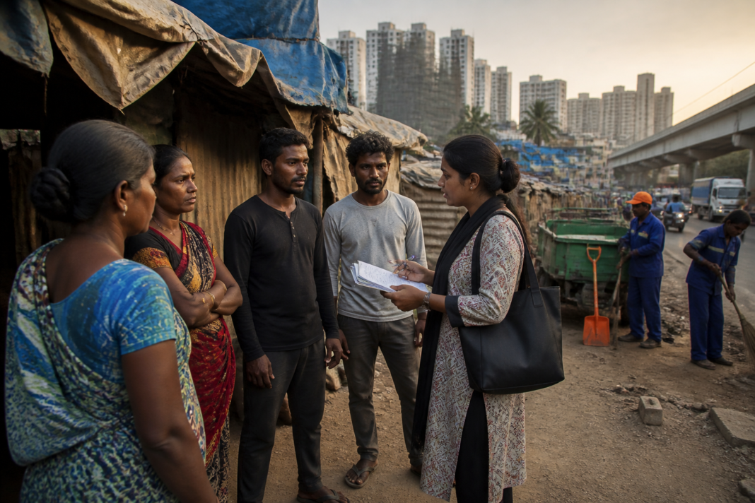 Bengaluru migrant workers receiving assistance at an urban settlement