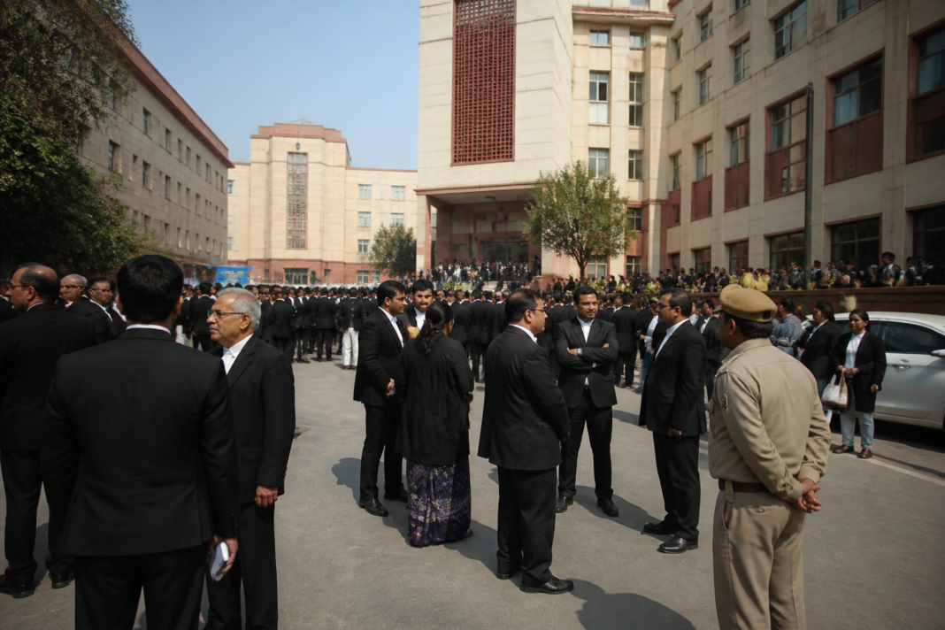 Delhi district courts strike affecting lawyers and court proceedings at a district court complex