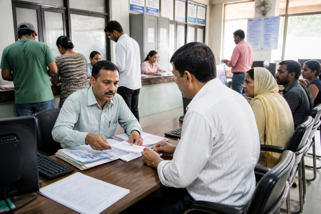 Delhi voter notices and electoral roll documents at a voter service centre