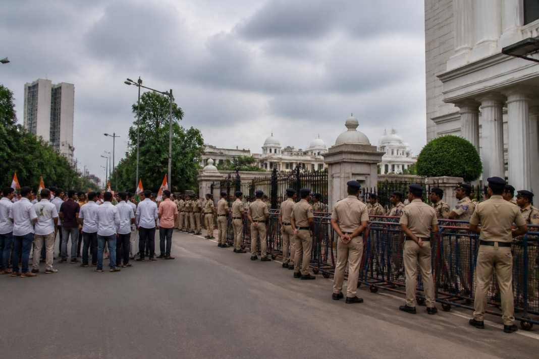 Telangana police action against BRS leaders near a Hyderabad government complex