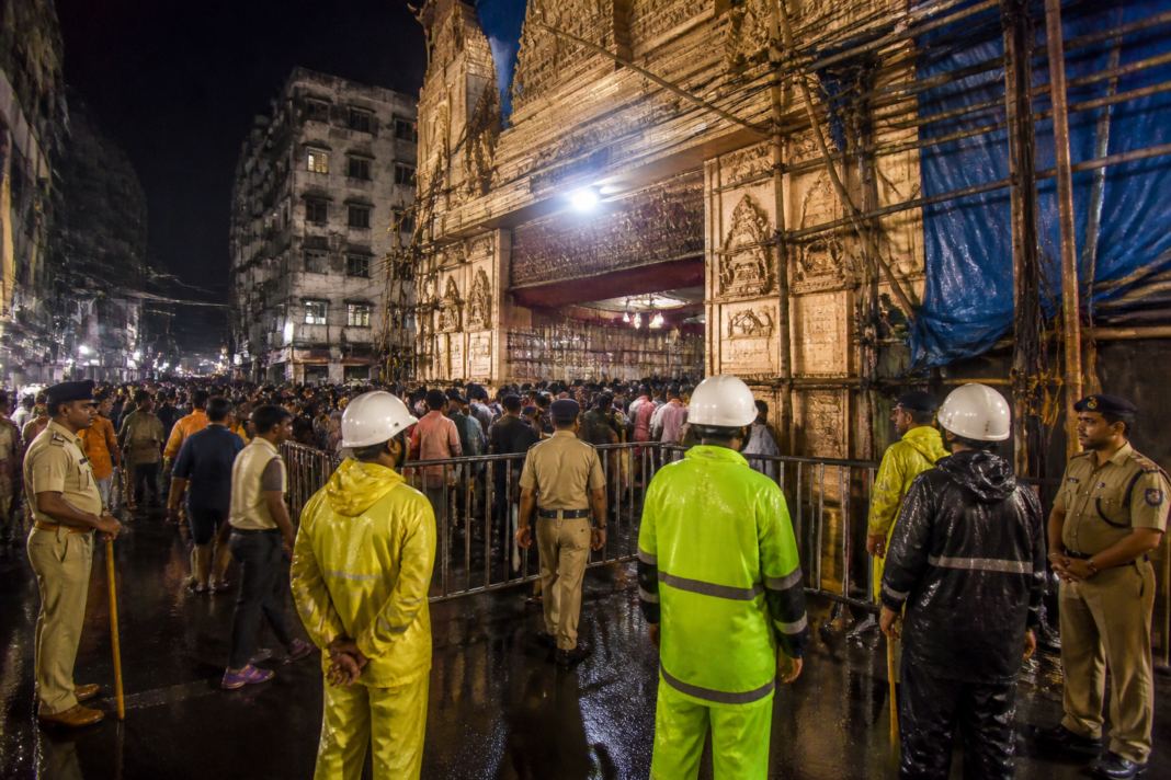 Ganeshotsav safety officials near a Mumbai Ganpati pandal after the Kalachowki electrocution incident