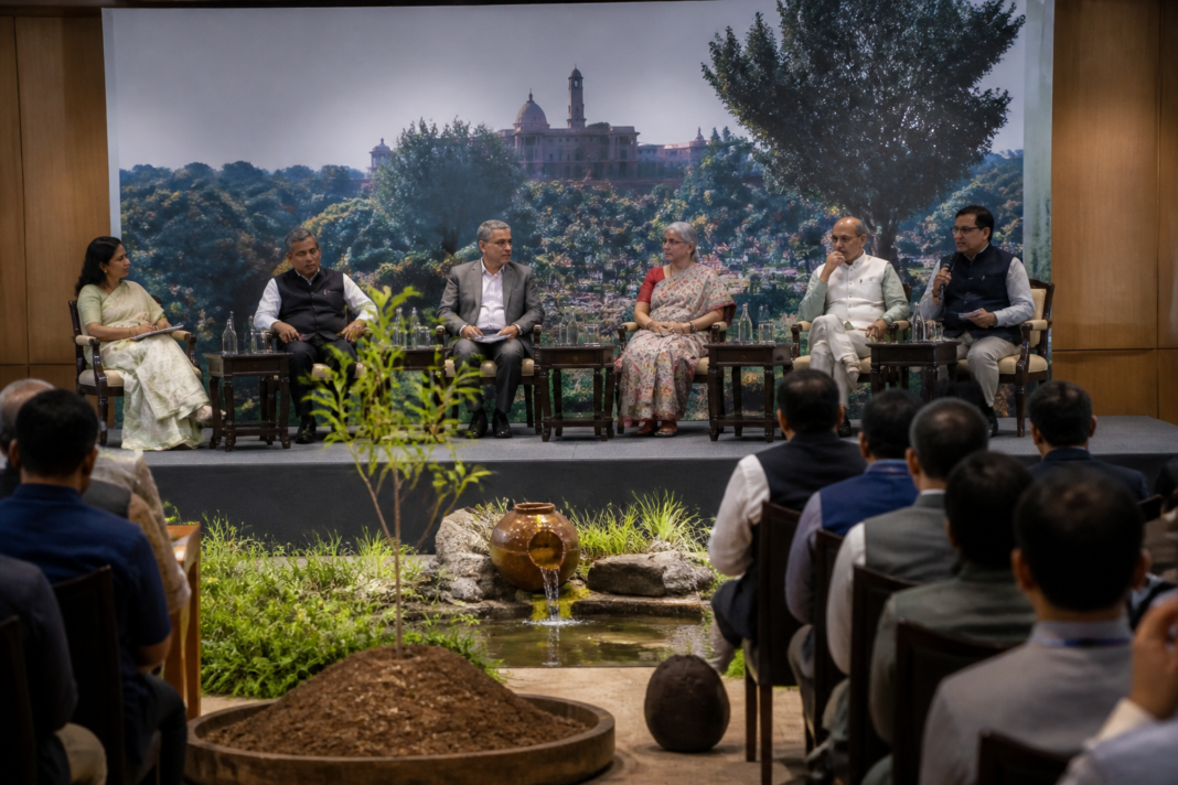 Climate resilience discussion at an environmental conference in New Delhi