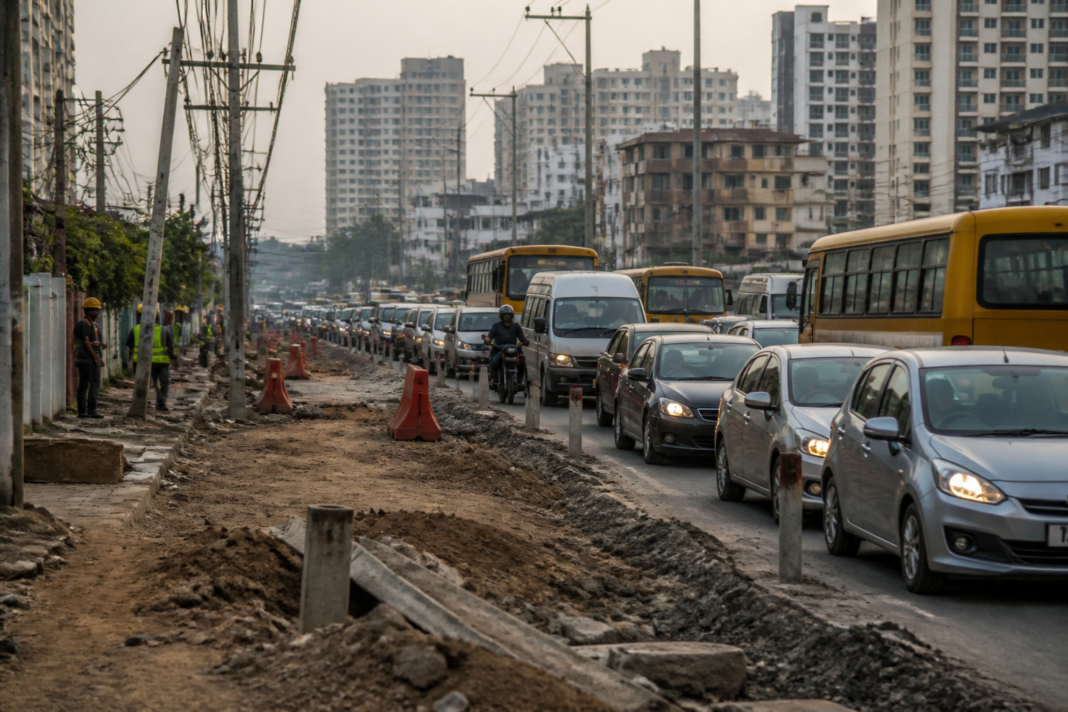 Bengaluru road works and traffic congestion on the Varthur-Gunjur corridor