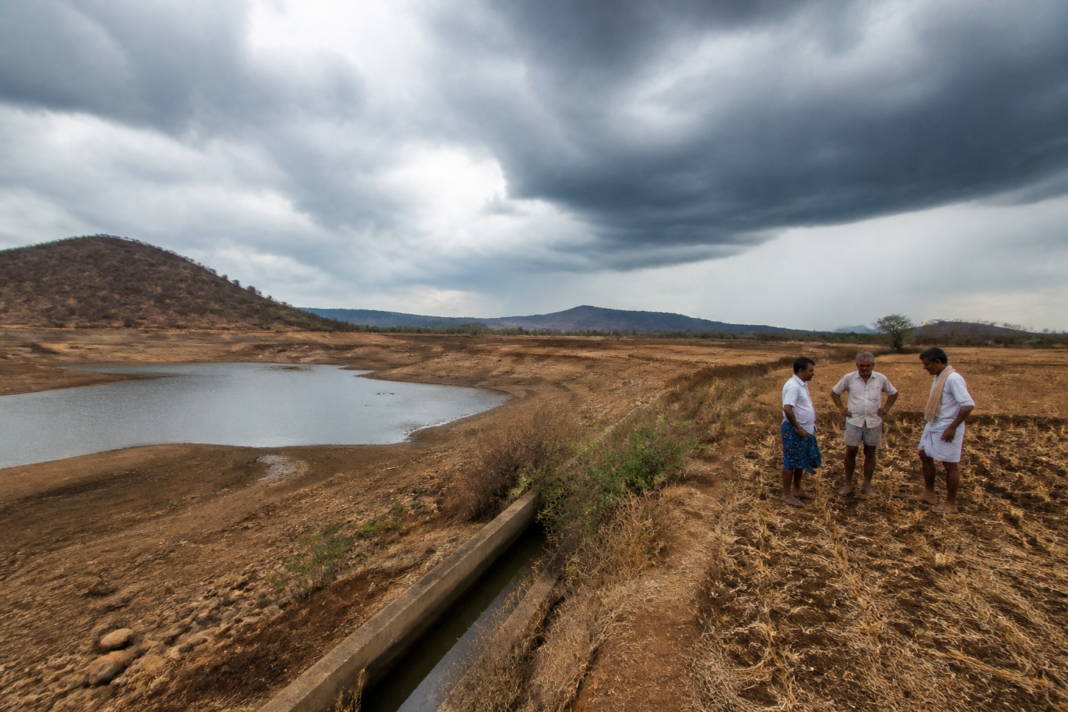 Andhra Pradesh rainfall deficit leaves a reservoir with low water levels during a dry season.