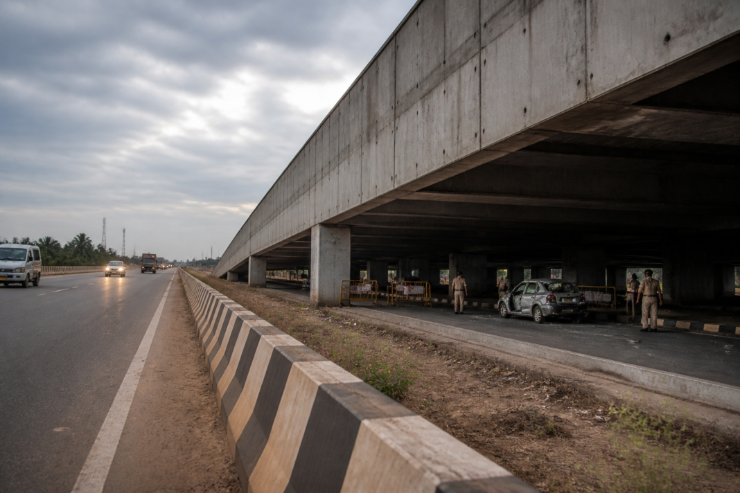 Bengaluru-Mysuru highway flyover near Mandya after a fatal car crash