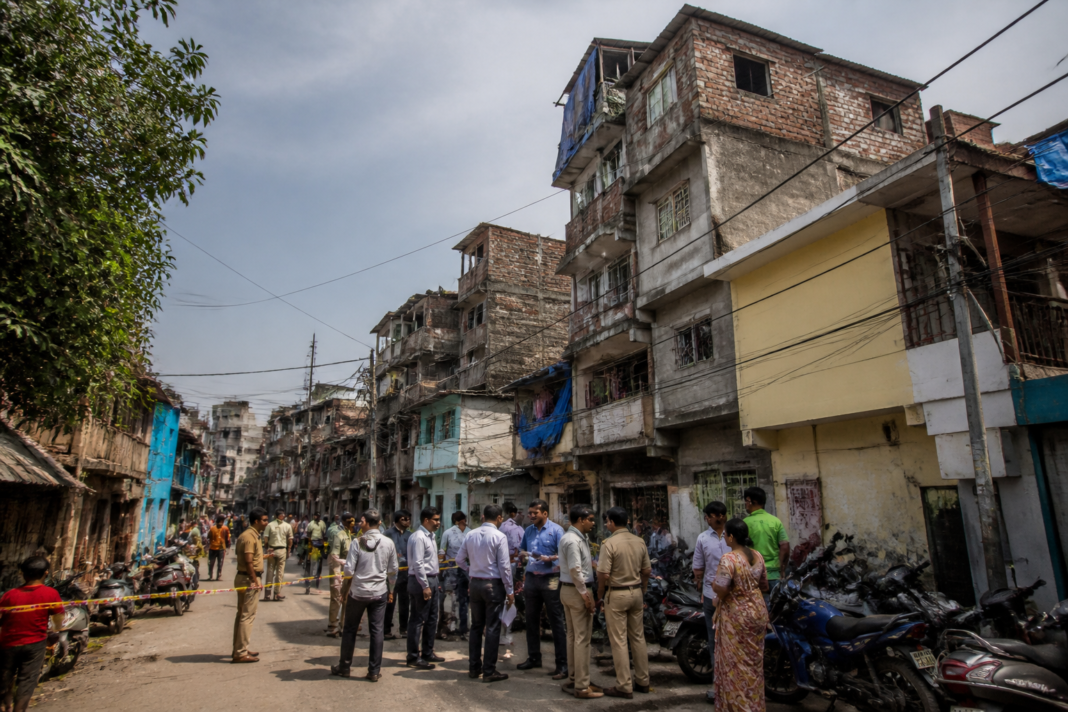 Mumbai slum demolition drive affecting dense informal housing structures in the city
