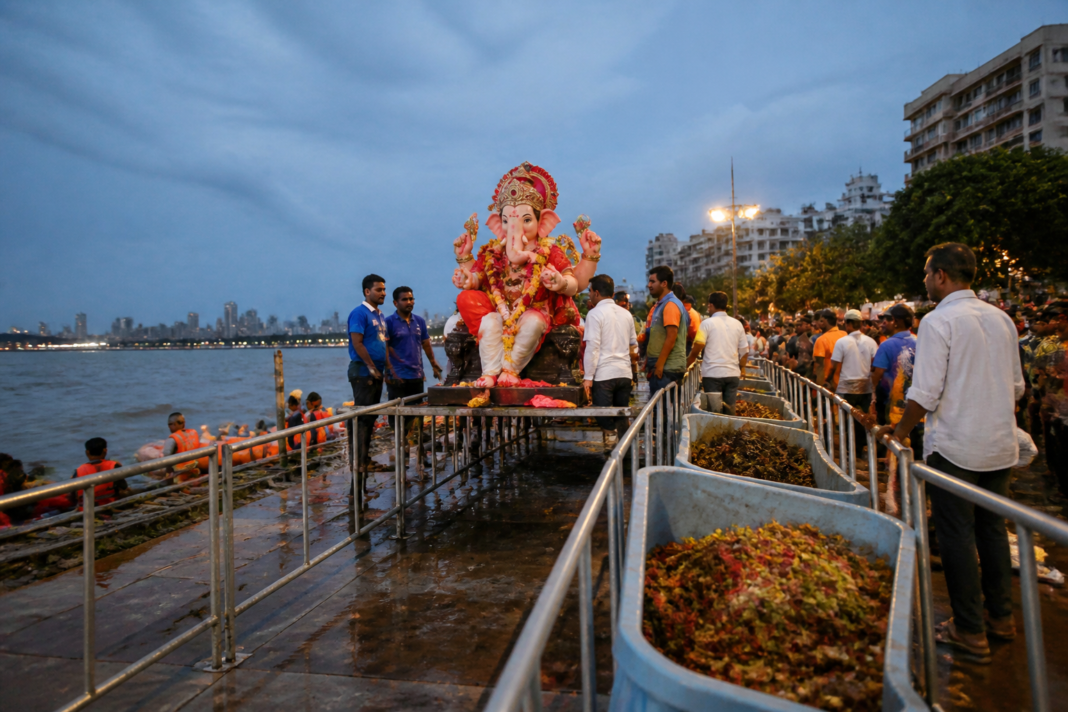 Ganeshotsav 2026 Mumbai immersion arrangements at a city waterfront site