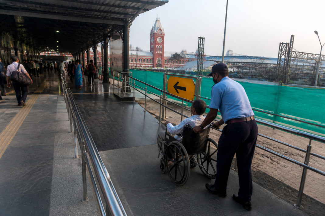 Wheelchair access arrangements at Chennai Egmore railway station during redevelopment work