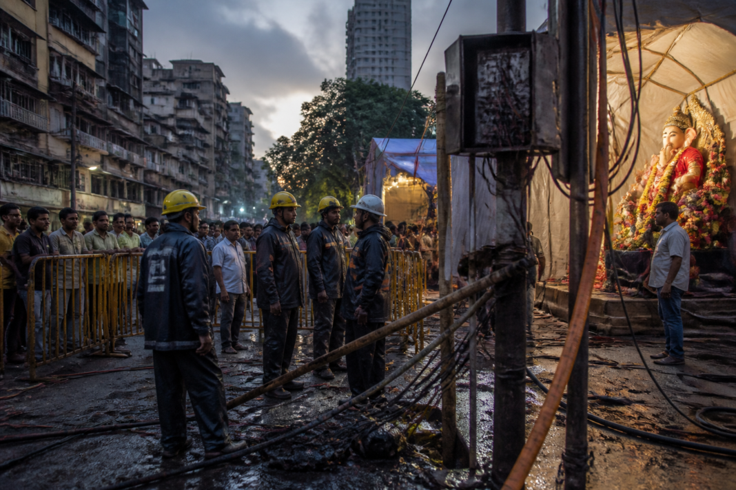 Mumbai festival safety arrangements near a Ganesh mandal after the Kalachowki electrocution incident.