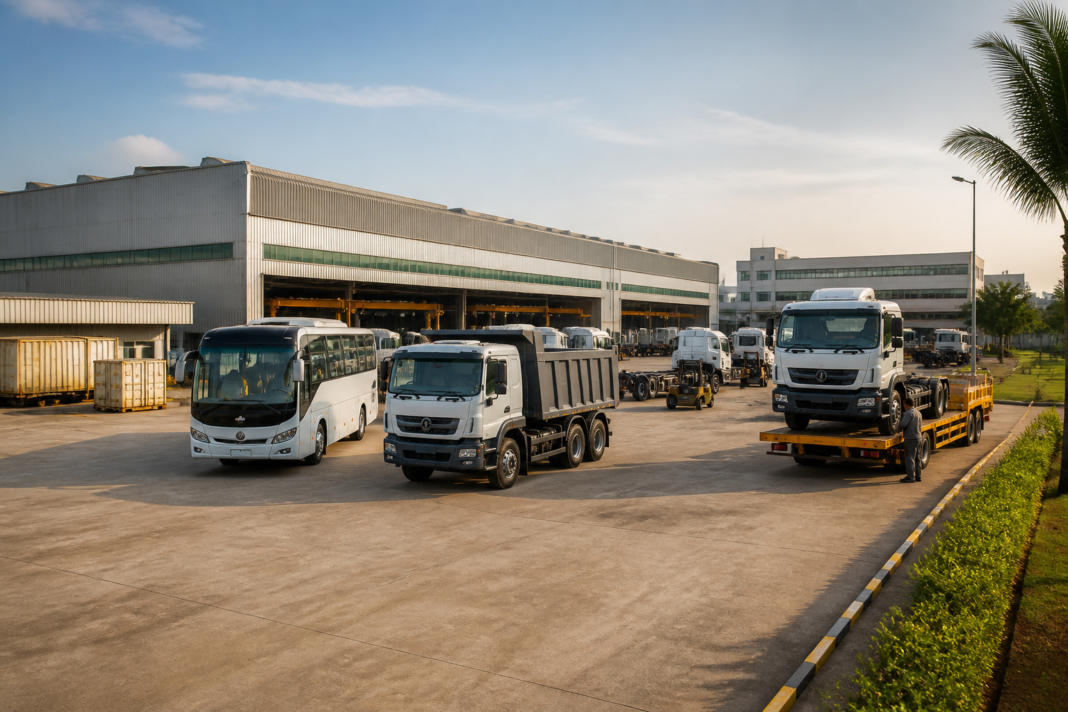 Chennai production hub at Oragadam with commercial trucks and industrial manufacturing facilities