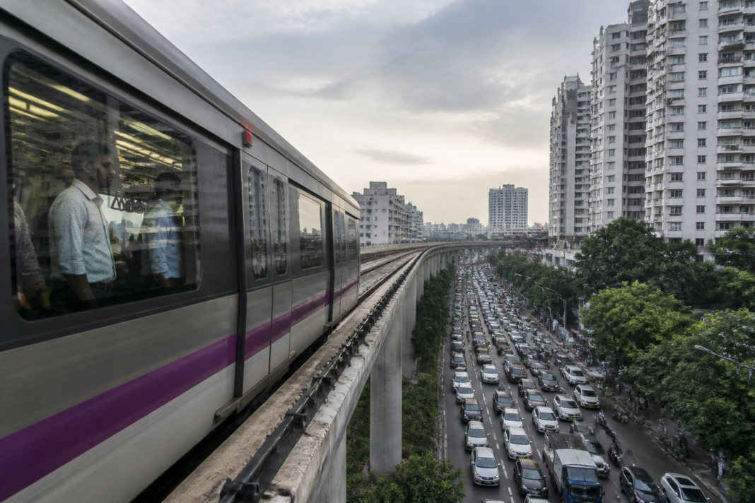 Bengaluru Metro train carrying commuters through the city