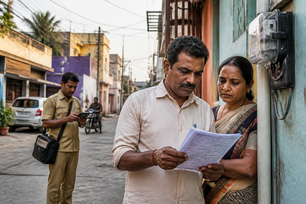 Three-month electricity bills and a meter reading issue affecting a Chennai household.