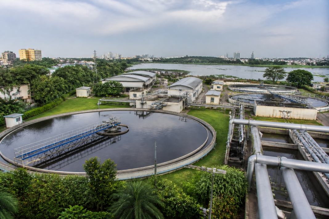 Bengaluru wastewater treatment plant infrastructure near an urban lake
