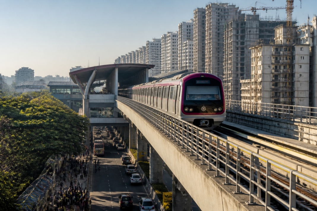 Bengaluru metro train serving commuters amid the city’s expanding urban landscape