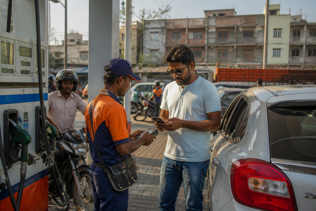 UPI payments at petrol pumps being made by a motorist in Madhya Pradesh