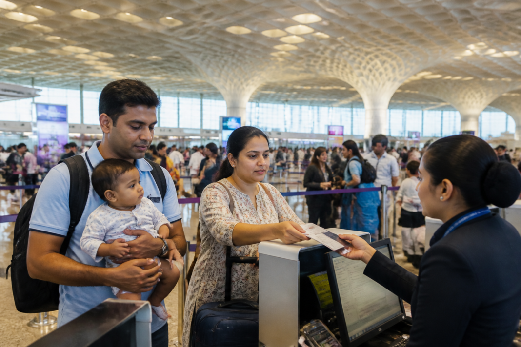 IndiGo ancillary fees displayed for passengers at an airport check-in counter in India