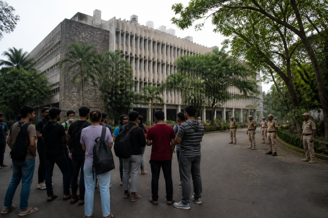IIT Bombay campus amid protests over Professor Doolla and a student death investigation