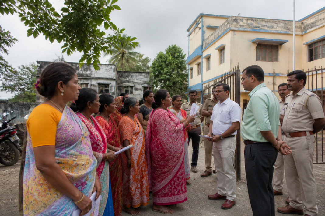 Women protesting delayed Annapurna Yojana payments outside a West Bengal block office