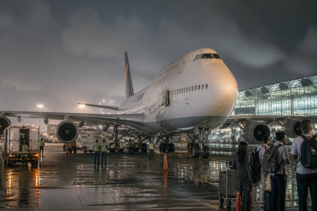 Lufthansa aircraft linked to the diverted Bengaluru-Frankfurt flight at an airport terminal