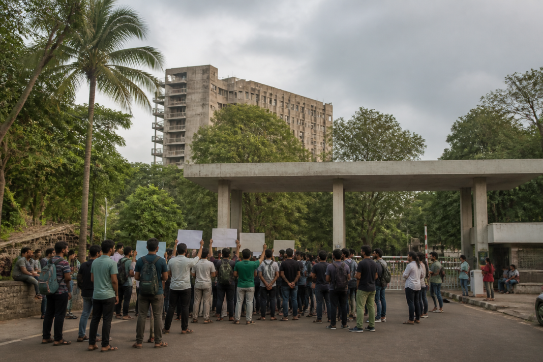 IIT Bombay campus amid student protests after the death of Sahil Wakode