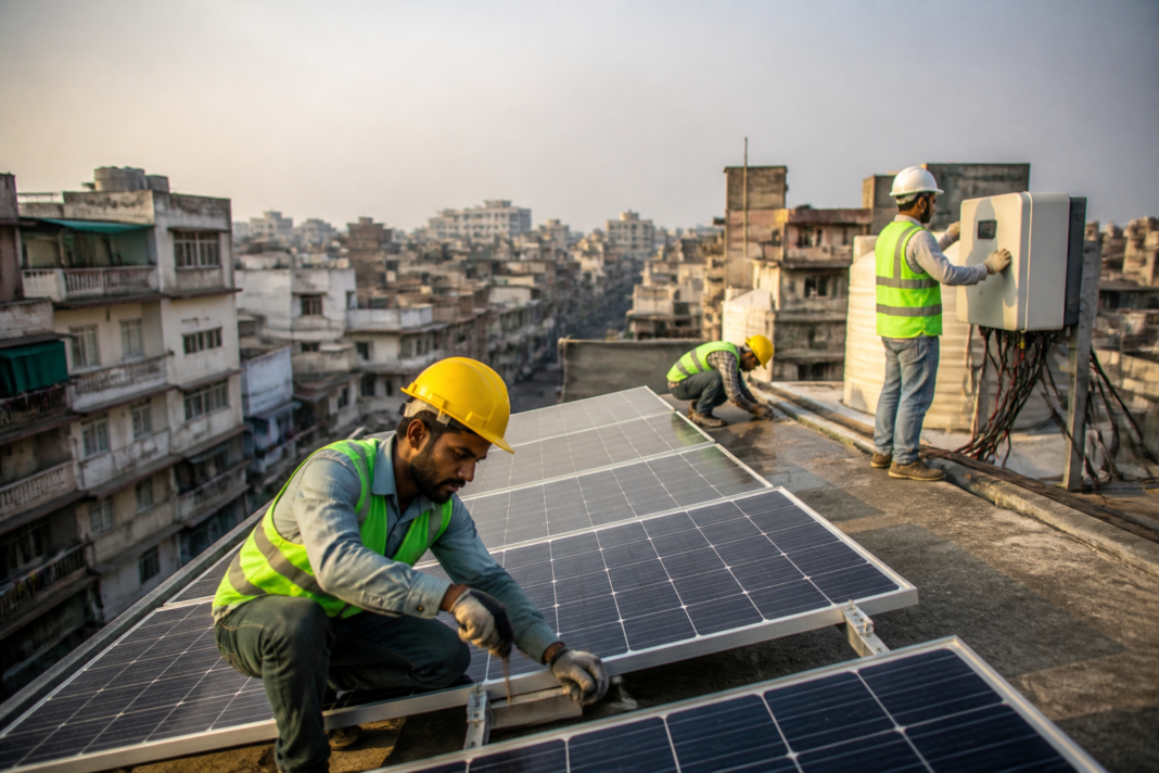 PM Surya Ghar Yojana Delhi rooftop solar panels on a residential building