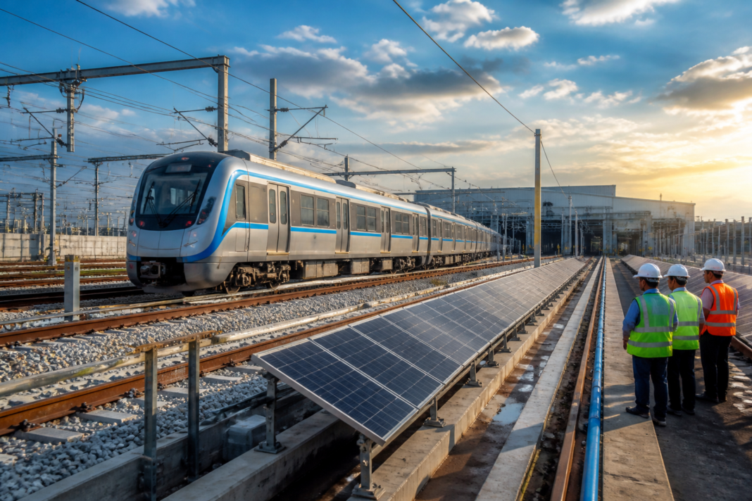 Delhi Meerut Namo Bharat corridor with solar panels at a transit depot
