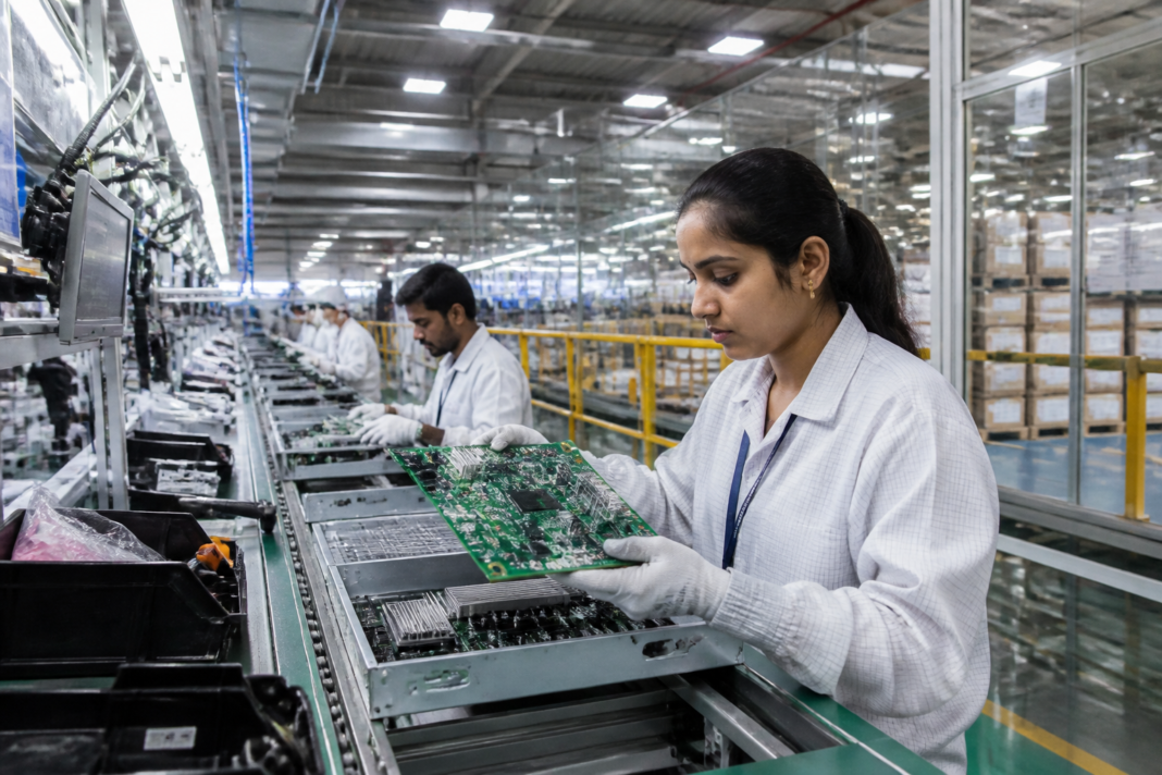 Electronics manufacturing facility representing India’s rising electronics exports to China