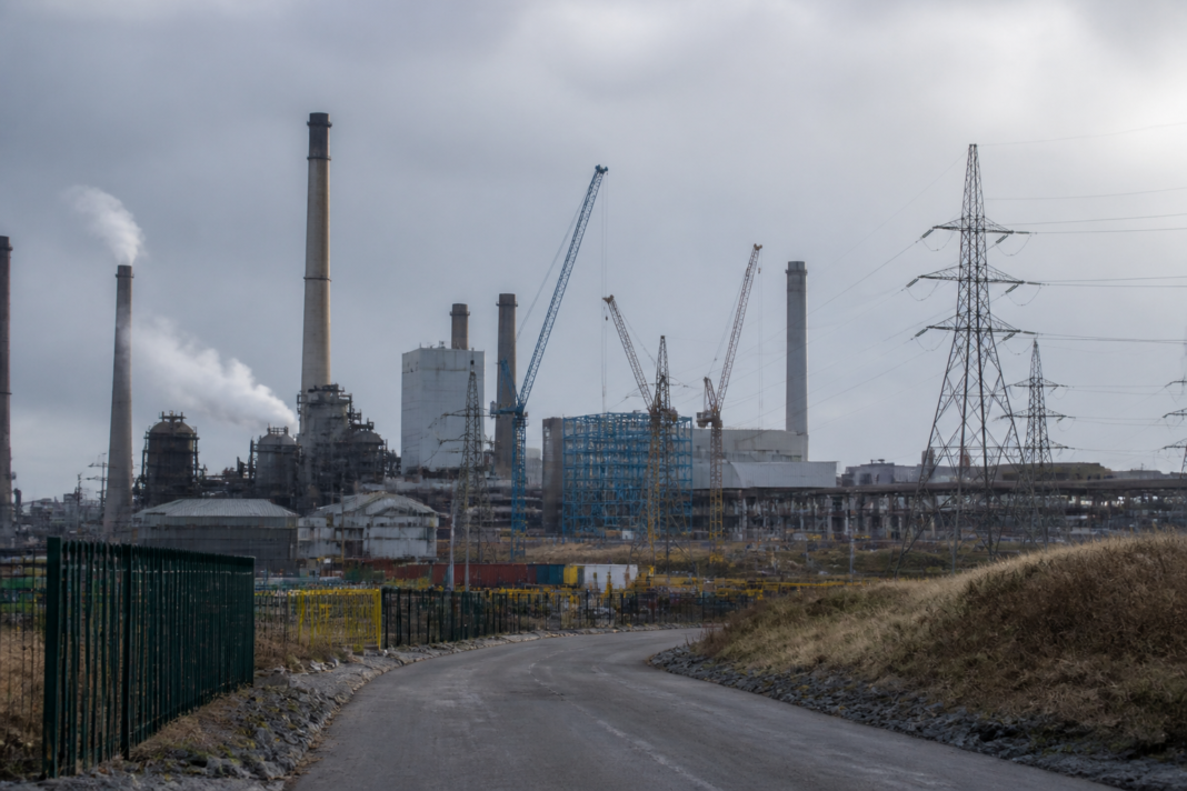 Port Talbot EAF project site with industrial steelworks and power infrastructure