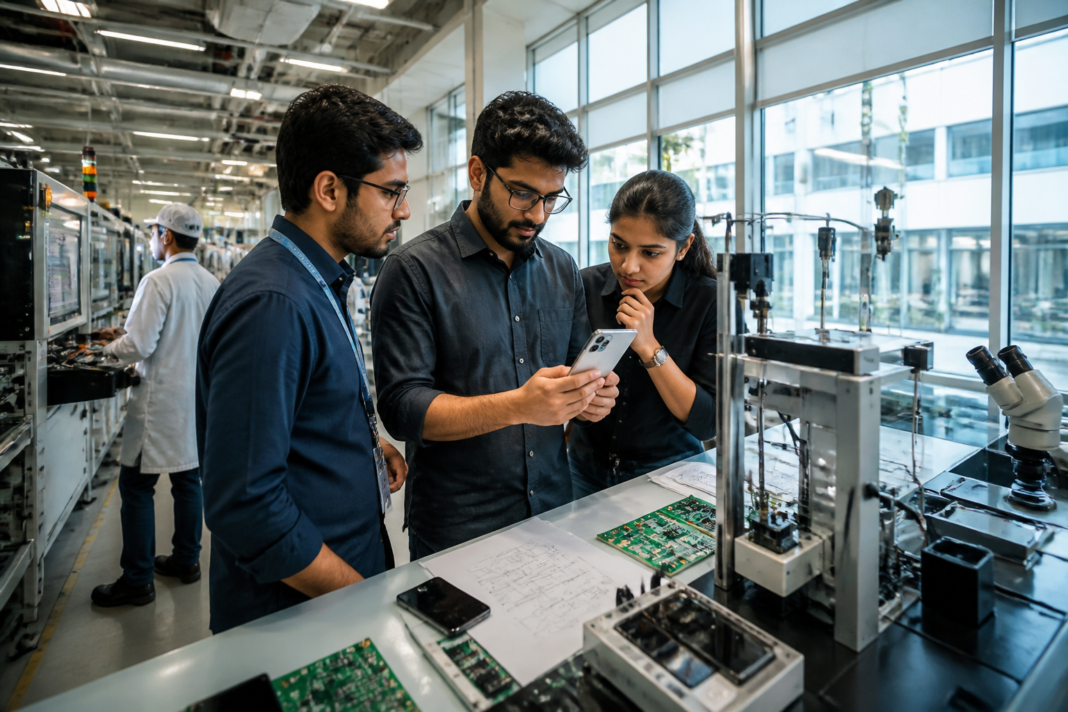 CMF India smartphone brand and electronics manufacturing facility represented in an Indian industrial setting