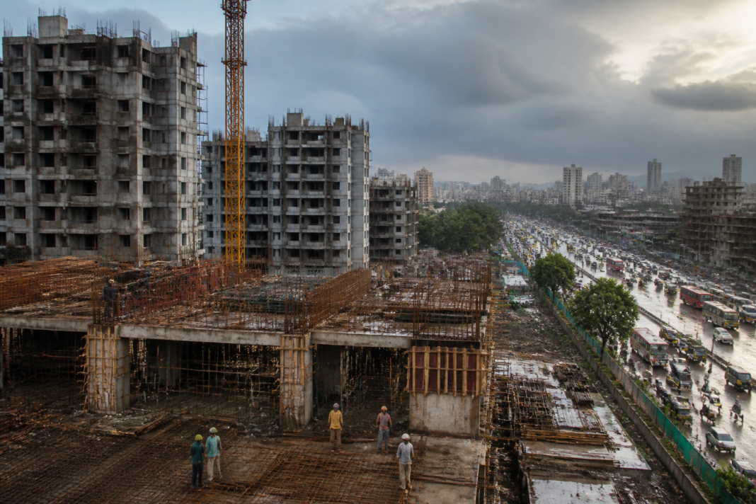 MHADA mill workers housing project represented by apartment construction in Mumbai’s metropolitan region