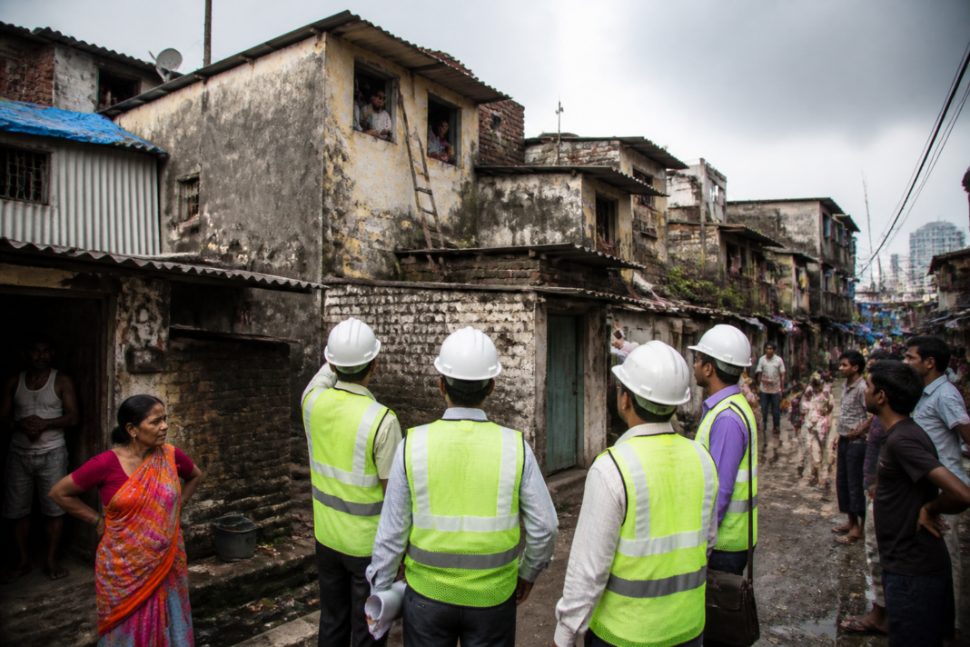 Mumbai slum demolition drive targeting tall unauthorised structures in a dense settlement
