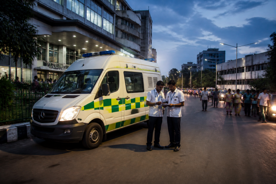 108 ambulance service vehicle in Karnataka amid a strike threat by emergency staff