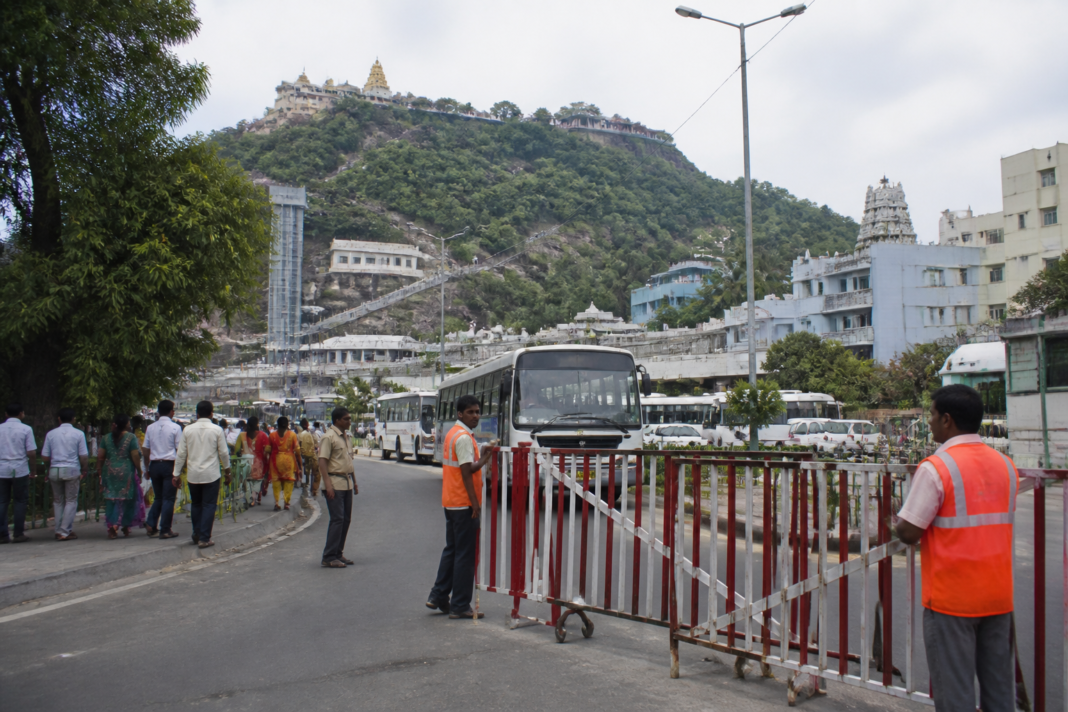 Indrakeeladri Ghat Road near Vijayawada Durga Temple during repair preparations