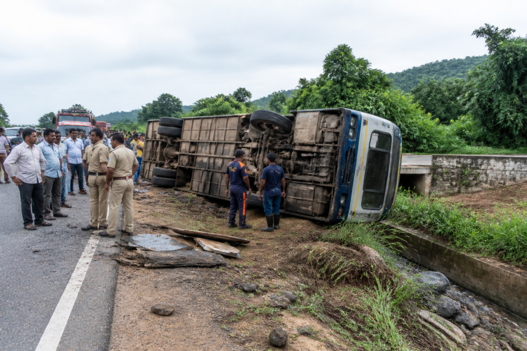 APSRTC bus accident scene near Vittalam village on the Madanapalle-Tirupati highway