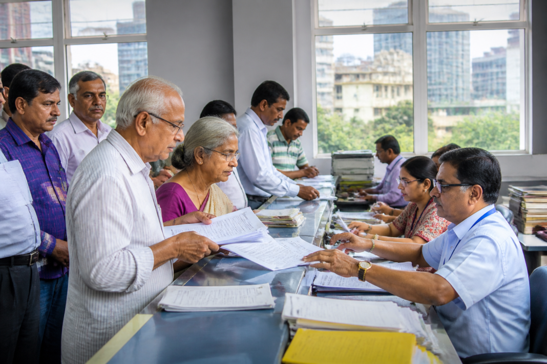 Kolkata property tax concession notice at a municipal office counter