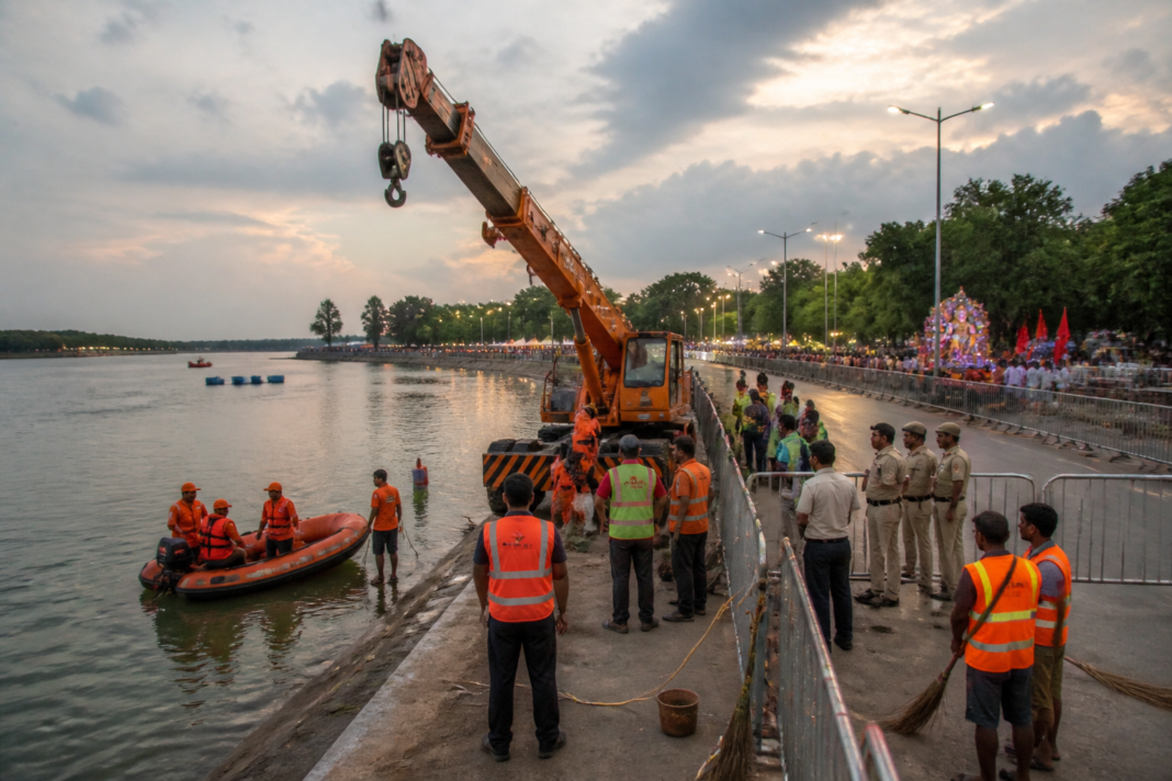 Ganesh immersion arrangements at the SRSP canal near Karimnagar