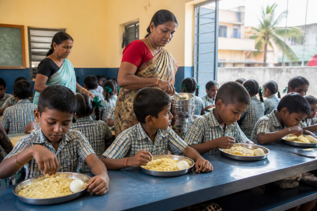 Tamil Nadu breakfast scheme serving schoolchildren at a government school in Chennai