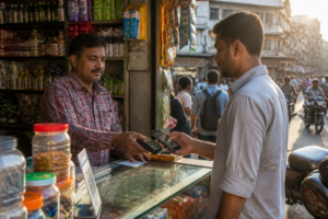 UPI MDR GST clarification shown through a small Indian shop accepting a digital payment