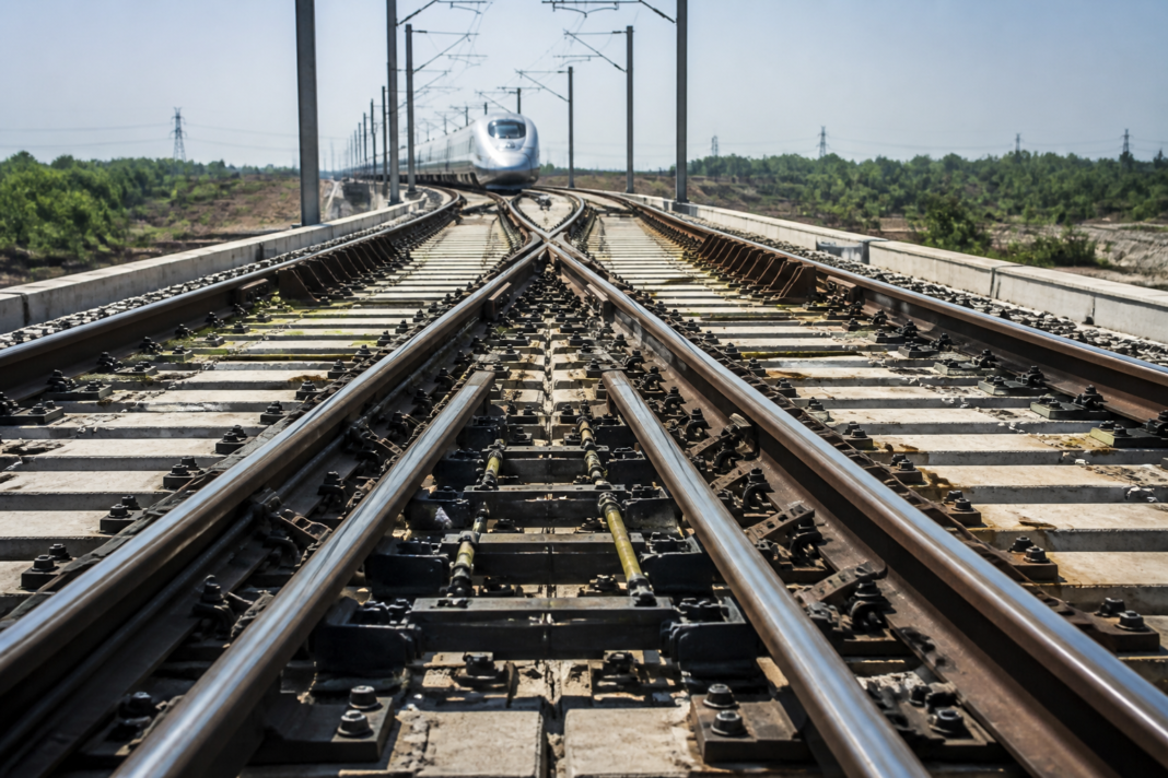 Mumbai Ahmedabad bullet train track with a high-speed movable railway crossing
