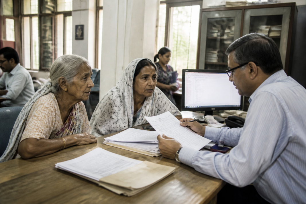 Annapurna Yojana welfare form and pension records at a Kolkata civic office
