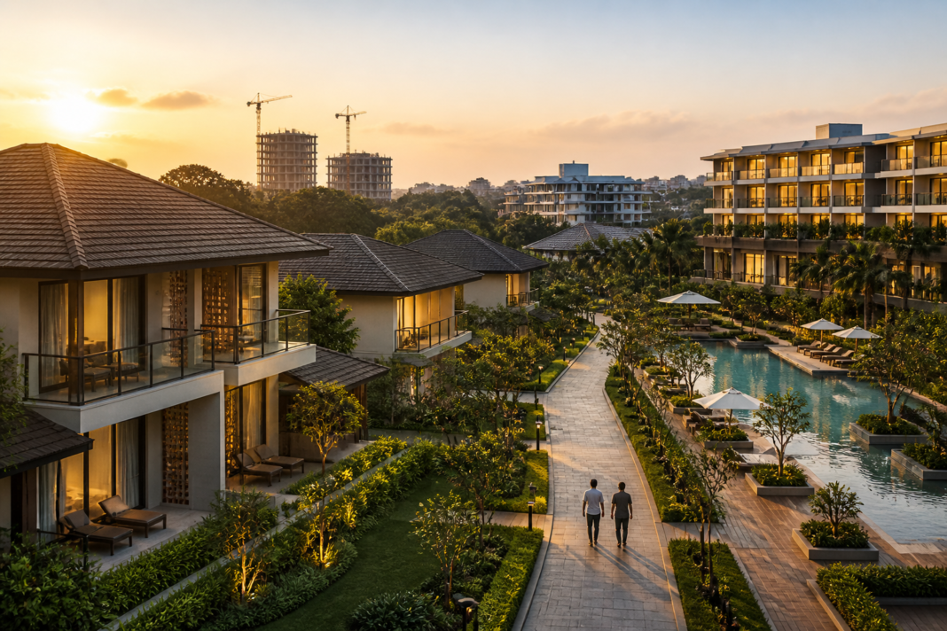 Hospitality-led real estate resort development with villas and leisure spaces near Bengaluru