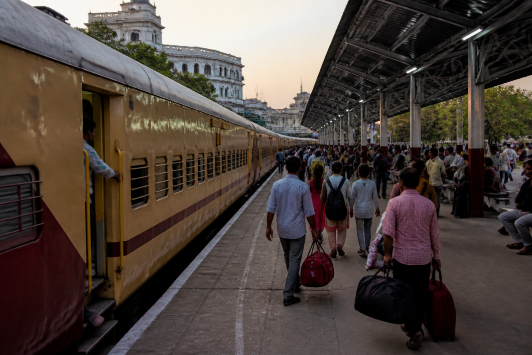 Chennai Kollam special trains at a busy railway station platform in South India