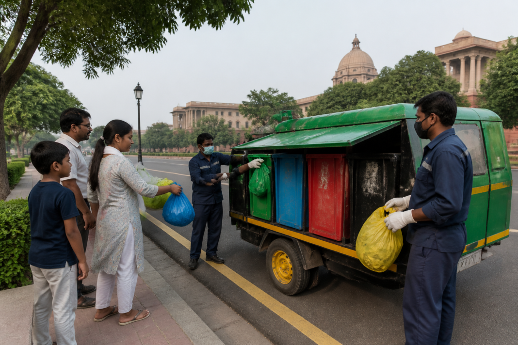 NDMC waste management workers collecting segregated waste in Lutyens’ Delhi