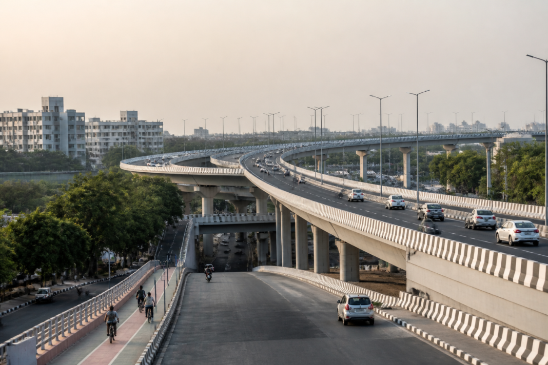 Barapullah Phase III elevated corridor in Delhi, showing its road alignment and urban surroundings.