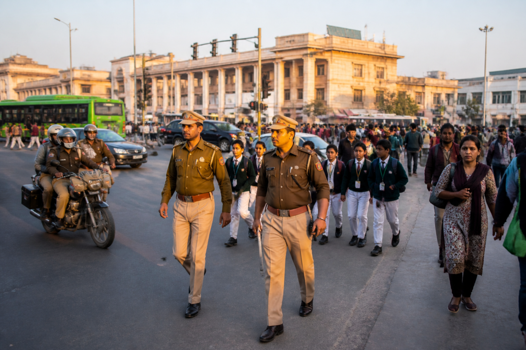 Delhi policing officials reviewing patrol and citizen safety measures at Police Headquarters