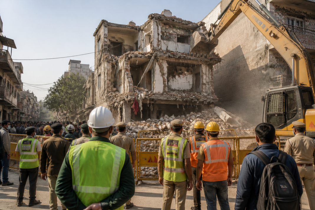 Delhi MCD demolition drive targeting unauthorised construction in a city neighbourhood