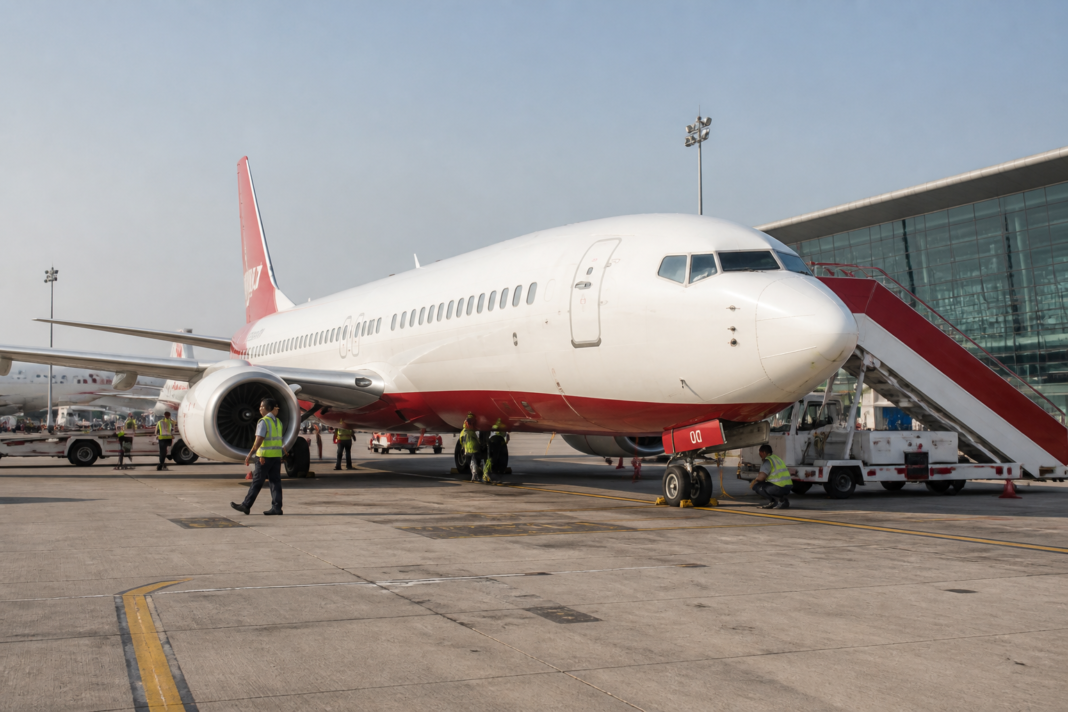 SpiceJet aircraft at an Indian airport amid DGCA scrutiny of operations and finances